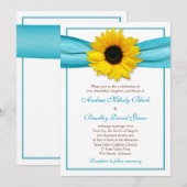 Yellow Sunflower Aqua Ribbon Weddenschap Kaart (Voorkant / Achterkant)