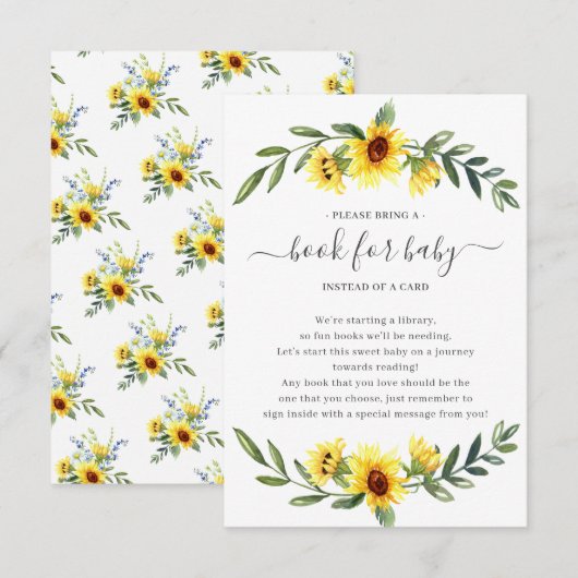Yellow Sunflower Baby shower Boek voor Baby Informatiekaartje (Voorkant / Achterkant)