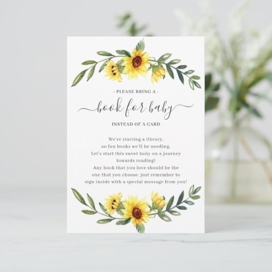 Yellow Sunflower Baby shower Boek voor Baby Informatiekaartje (Staand voorkant)