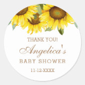 Yellow Sunflower Baby shower Dank u Ronde Sticker (Voorkant)