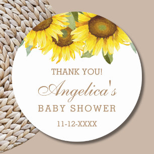 Yellow Sunflower Baby shower Dank u Ronde Sticker