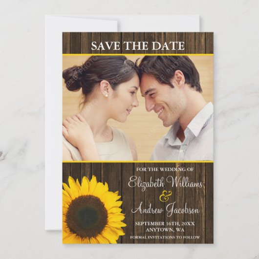 Yellow Sunflower Barn Wood Foto Save the Date (Voorkant)