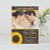 Yellow Sunflower Barn Wood Foto Save the Date (Staand voorkant)