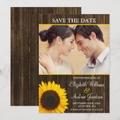 Yellow Sunflower Barn Wood Foto Save the Date (Voorkant / Achterkant)