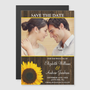 Yellow Sunflower Barn Wood Foto Save the Date Magnetische Uitnodiging
