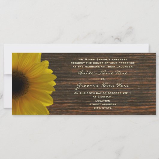 Yellow Sunflower & Barnwood Fall Wedding Invite Kaart (Voorkant)