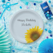 Yellow Sunflower Birthday Blue Country Floral Papieren Bordje (Feest)