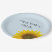 Yellow Sunflower Birthday Blue Country Floral Papieren Bordje (Gekanteld)