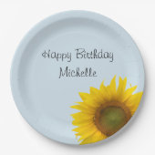 Yellow Sunflower Birthday Blue Country Floral Papieren Bordje (Voorkant)