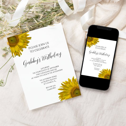 Yellow Sunflower Birthday Party Kaart