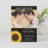 Yellow Sunflower Black Foto Save the Date (Staand voorkant)