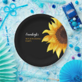 Yellow Sunflower Black Housewarming Party Papieren Bordje (Feest)