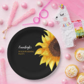 Yellow Sunflower Black Housewarming Party Papieren Bordje (Feest)