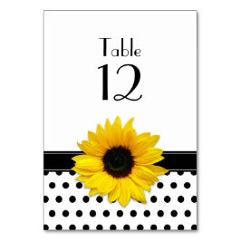 Yellow Sunflower Black White Polka Dot Wedding Kaart