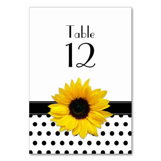 Yellow Sunflower Black White Polka Dot Wedding Kaart (Voorkant)