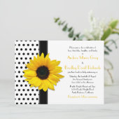 Yellow Sunflower Black White Polka Dot Wedding Kaart (Staand voorkant)