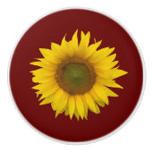 Yellow Sunflower Bloom Country Burgundy Keramische Knop (Voorkant)