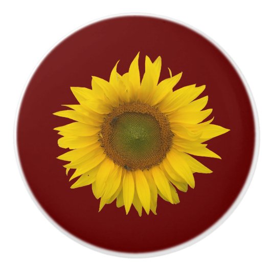 Yellow Sunflower Bloom Country Burgundy Keramische Knop (Voorkant)