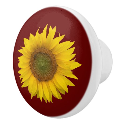 Yellow Sunflower Bloom Country Burgundy Keramische Knop (Rechts)
