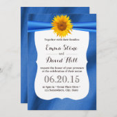Yellow Sunflower Blue Fabric Wedding Invitting Kaart (Voorkant / Achterkant)