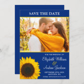 Yellow Sunflower Blue foto Save the Date (Voorkant / Achterkant)