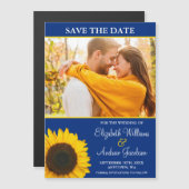 Yellow Sunflower Blue foto Save the Date Magnetische Uitnodiging (Voorkant / Achterkant)