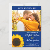 Yellow Sunflower Blue foto Save the Date Magnetische Uitnodiging (Voorkant)