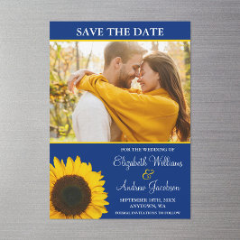 Yellow Sunflower Blue foto Save the Date Magnetische Uitnodiging