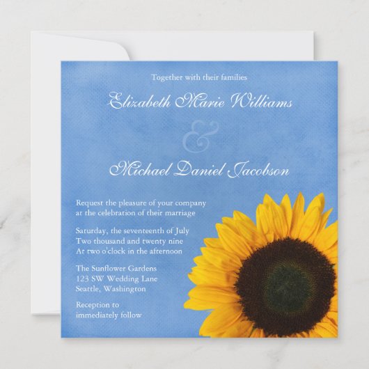Yellow Sunflower Blue Sky Wedding Kaart (Voorkant)