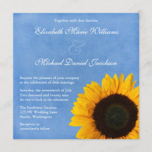 Yellow Sunflower Blue Sky Wedding Kaart