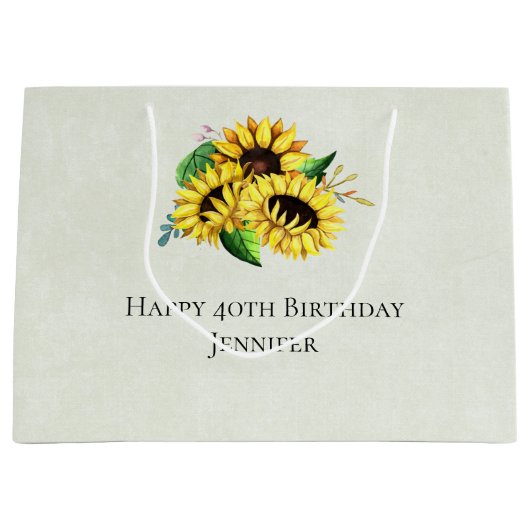 Yellow Sunflower Bouquet in Waterverf Birthday Groot Cadeauzakje (Voorkant)