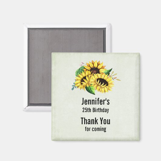 Yellow Sunflower Bouquet in Waterverf Birthday Magneet (Voorkant / Achterkant)