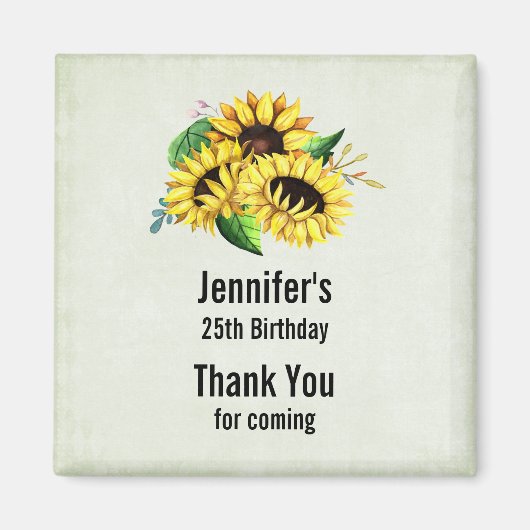 Yellow Sunflower Bouquet in Waterverf Birthday Magneet (Voorkant)