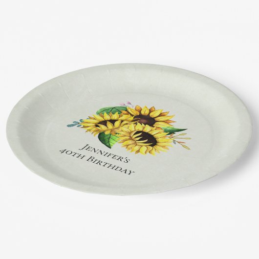 Yellow Sunflower Bouquet in Waterverf Birthday Papieren Bordje (Gekanteld)