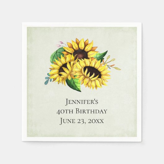 Yellow Sunflower Bouquet in Waterverf Birthday Servet (Voorkant)