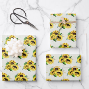 Yellow Sunflower Bouquet in Waterverf Inpakpapier Vel
