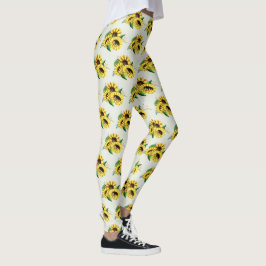 Yellow Sunflower Bouquet in Waterverf Leggings