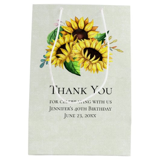 Yellow Sunflower Bouquet in Waterverf Medium Cadeauzakje (Achterkant)
