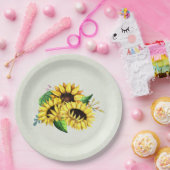 Yellow Sunflower Bouquet in Waterverf Papieren Bordje (Feest)