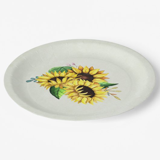 Yellow Sunflower Bouquet in Waterverf Papieren Bordje (Gekanteld)