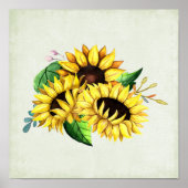 Yellow Sunflower Bouquet in Waterverf Poster (Voorkant)