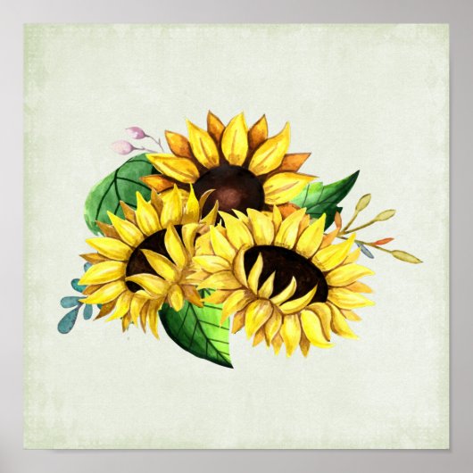 Yellow Sunflower Bouquet in Waterverf Poster (Voorkant)