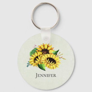 Yellow Sunflower Bouquet in Waterverf Sleutelhanger