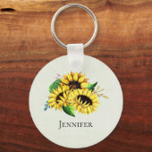 Yellow Sunflower Bouquet in Waterverf Sleutelhanger (Voorkant)