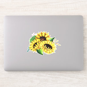 Yellow Sunflower Bouquet in Waterverf Sticker