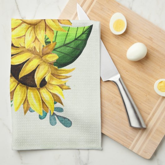Yellow Sunflower Bouquet in Waterverf Theedoek (Quarter Fold)