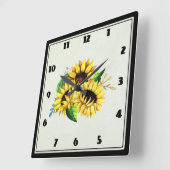 Yellow Sunflower Bouquet in Waterverf Vierkante Klok (Hoek)