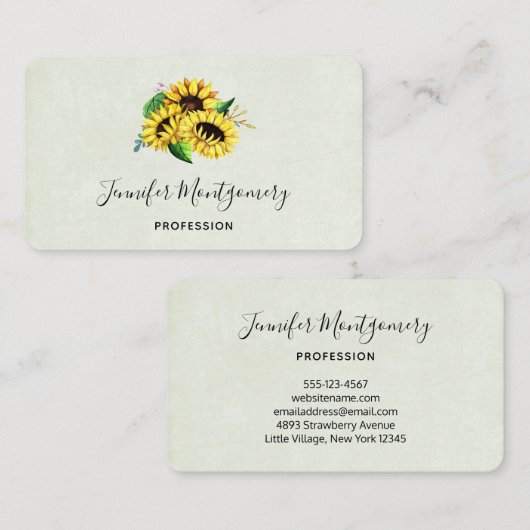 Yellow Sunflower Bouquet in Waterverf Visitekaartje (Voorkant / Achterkant)