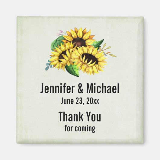 Yellow Sunflower Bouquet in Waterverf Wedding Magneet (Voorkant)