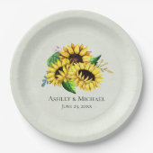 Yellow Sunflower Bouquet in Waterverf Wedding Papieren Bordje (Voorkant)